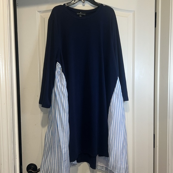 Tuckernuck Pomander Place Blue Knit Devon Dress in Navy and White, Stripes - Picture 1 of 6